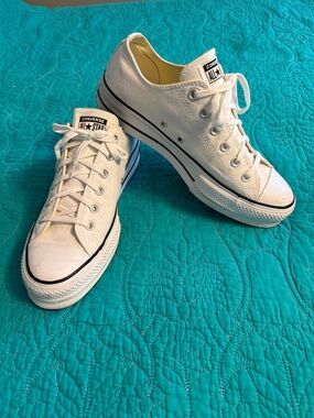 Converse White Low Top Canvas Sneakers with Black Trim